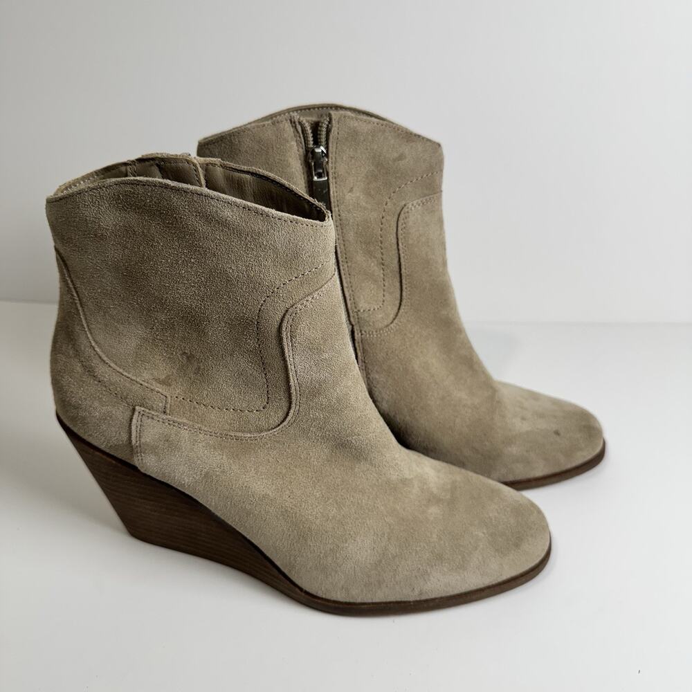 LUCKY BRAND LK-waltz Women’s 10M Taupe Suede Wedge Ankle Botties Casual Boho